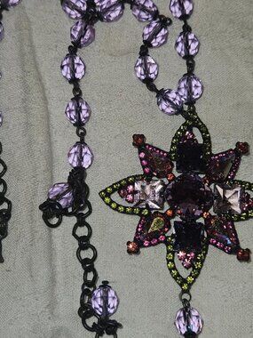 Vintage Sorrelli Jeweled Crystal Gothic Starburst Pendant Necklace Purple